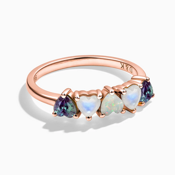 18KT Rose Gold Vermeil Heart Alexandrite & Moonstone Arc Ring - Crescent Line Front View