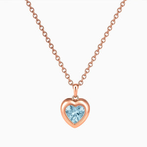 18KT Rose Gold Vermeil Heart Aquamarine Bezel Necklace - Love Shelter Front View
