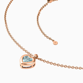 18KT Rose Gold Vermeil Heart Aquamarine Bezel Necklace - Love Shelter Side View