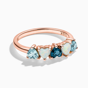 18KT Rose Gold Vermeil Heart Aquamarine & Opal Arc Ring - Crescent Line Front View