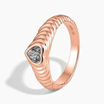 18KT Rose Gold Vermeil Heart Black Rutilated Quartz Fluted Ring - Coeur Fold Side View