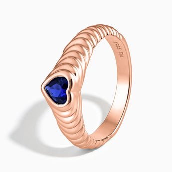 18KT Rose Gold Vermeil Heart Blue Sapphire Fluted Ring - Coeur Fold Side View