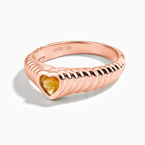 18KT Rose Gold Vermeil Heart Citrine Fluted Ring - Coeur Fold Front View
