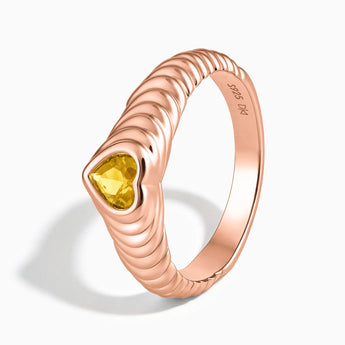 18KT Rose Gold Vermeil Heart Citrine Fluted Ring - Coeur Fold Side View
