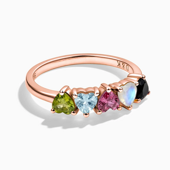 18KT Rose Gold Vermeil Heart Cool & Warm Multigem Arc Ring - Crescent Line Front View