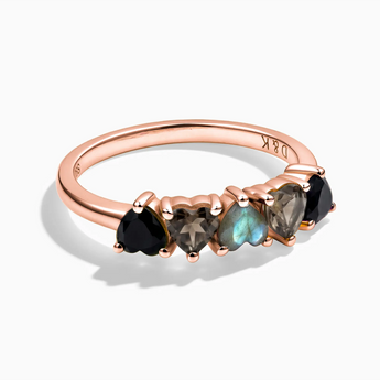 18KT Rose Gold Vermeil Heart Labradorite Arc Ring - Crescent Line Front View