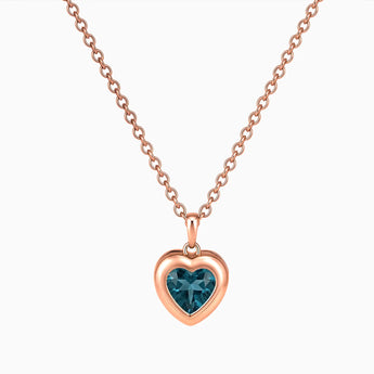 18KT Rose Gold Vermeil Heart London Blue Topaz Bezel Necklace - Love Shelter Front View