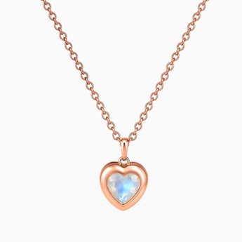 18KT Rose Gold Vermeil Heart Moonstone Bezel Necklace - Love Shelter Front View