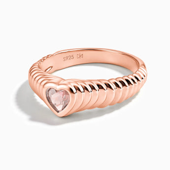 18KT Rose Gold Vermeil Heart Morganite Fluted Ring - Coeur Fold Front View