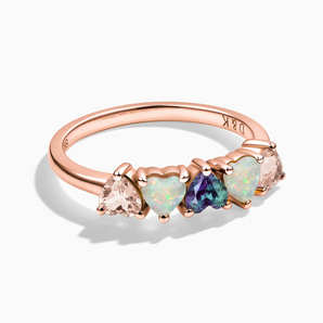 18KT Rose Gold Vermeil Heart Morganite & Opal Arc Ring - Crescent Line Front View