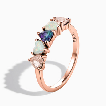 18KT Rose Gold Vermeil Heart Morganite & Opal Arc Ring - Crescent Line Side View
