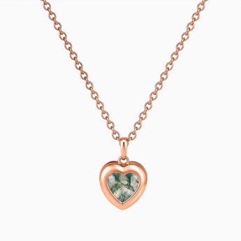 18KT Rose Gold Vermeil Heart Moss Agate Bezel Necklace - Love Shelter Front View