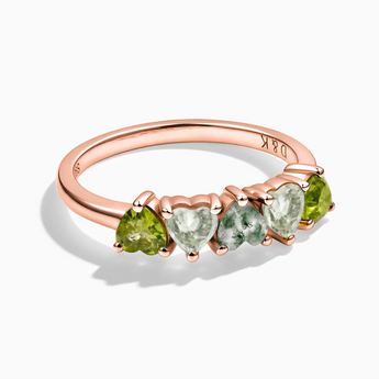 18KT Rose Gold Vermeil Heart Moss Agate & Peridot Arc Ring - Crescent Line Front View