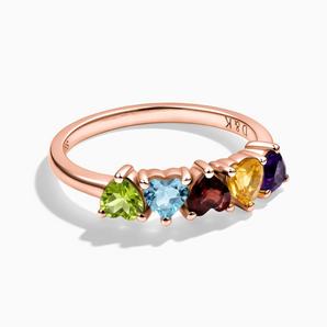 18KT Rose Gold Vermeil Heart Multigem Arc Ring - Crescent Line Front View