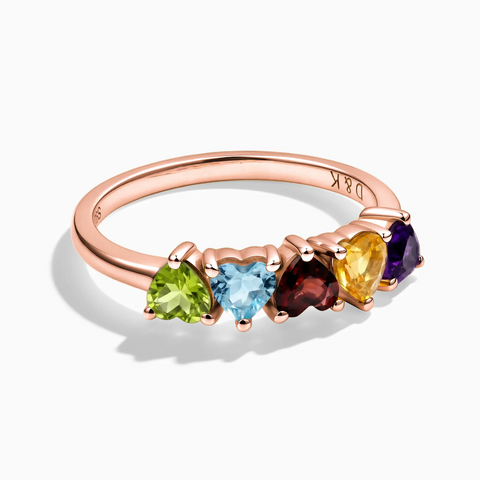 18KT Rose Gold Vermeil Heart Multigem Arc Ring - Crescent Line Front View