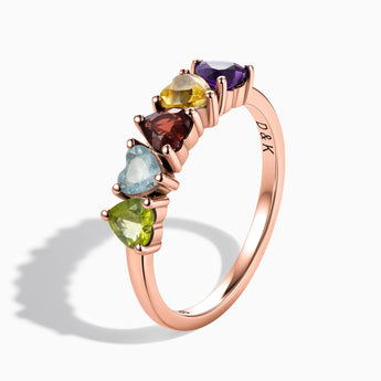18KT Rose Gold Vermeil Heart Multigem Arc Ring - Crescent Line Side View