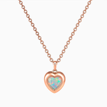 18KT Rose Gold Vermeil Heart Opal Bezel Necklace - Love Shelter Front View