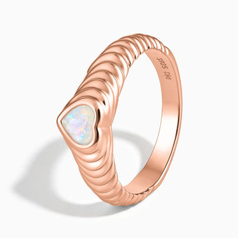 18KT Rose Gold Vermeil Heart Opal Fluted Ring - Coeur Fold Side View