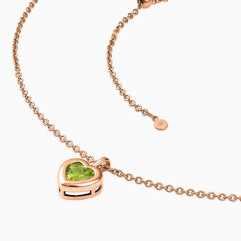 18KT Rose Gold Vermeil Heart Peridot Bezel Necklace - Love Shelter Side View