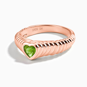 18KT Rose Gold Vermeil Heart Peridot Fluted Ring - Coeur Fold Front View