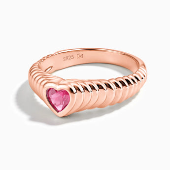 18KT Rose Gold Vermeil Heart Pink Tourmaline Fluted Ring - Coeur Fold Front View