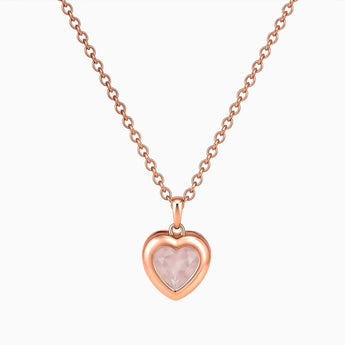 18KT Rose Gold Vermeil Heart Rose Quartz Bezel Necklace - Love Shelter Front View