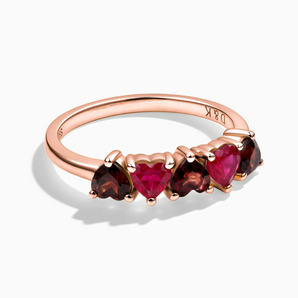 18KT Rose Gold Vermeil Heart Ruby & Garnet Arc Ring - Crescent Line Front View