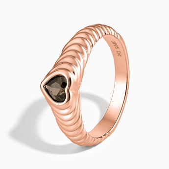 18KT Rose Gold Vermeil Heart Smoky Quartz Fluted Ring - Coeur Fold Side View