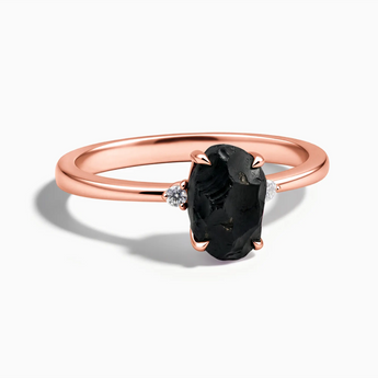 18KT Rose Gold Vermeil Irregular Black Onyx Ring - Raw Aura Front View
