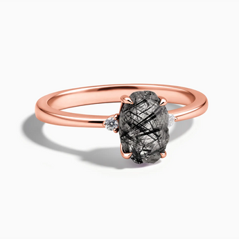 18KT Rose Gold Vermeil Irregular Black Rutilated Quartz Ring - Raw Aura Front View