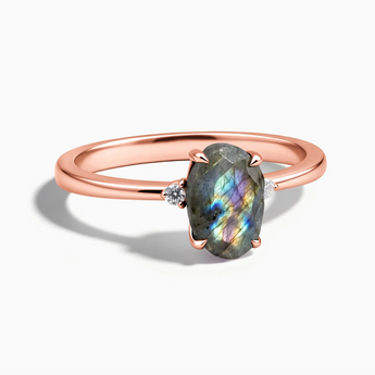 18KT Rose Gold Vermeil Irregular Labradorite Ring - Raw Aura Front View