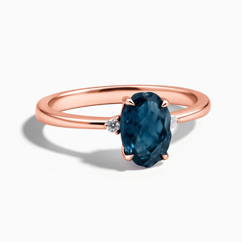 18KT Rose Gold Vermeil Irregular London Blue Topaz Ring - Raw Aura Front View