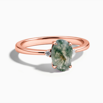 18KT Rose Gold Vermeil Irregular Moss Agate Ring - Raw Aura Front View
