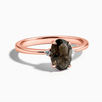 18KT Rose Gold Vermeil Irregular Smoky Quartz Ring - Raw Aura Front View