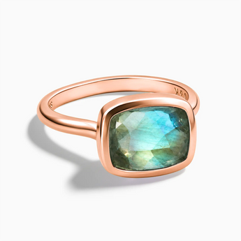 18KT Rose Gold Vermeil Labradorite Cushion Ring - Pure Hush Front View