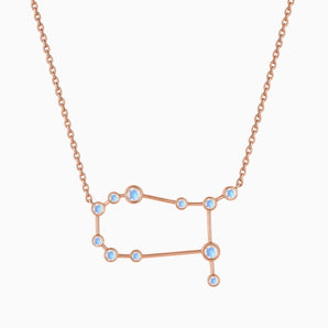 18KT Rose Gold Vermeil Leo Zodiac Constellation Necklace - Moonstone Front View