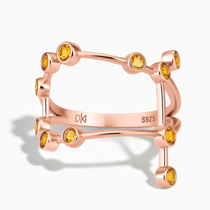18KT Rose Gold Vermeil Leo Zodiac Constellation Ring - Citrine Front View