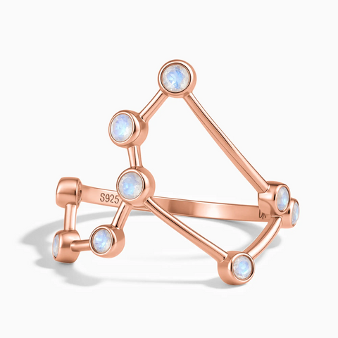 18KT Rose Gold Vermeil Leo Zodiac Constellation Ring - Moonstone Front View