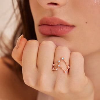18KT Rose Gold Vermeil Leo Zodiac Constellation Ring - Moonstone Model Shot