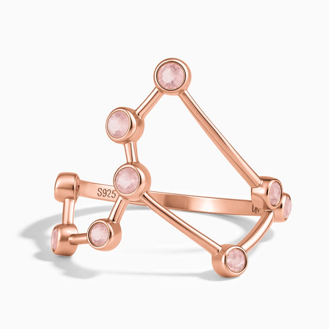 18KT Rose Gold Vermeil Leo Zodiac Constellation Ring - Rose Quartz Front View
