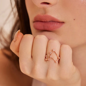 18KT Rose Gold Vermeil Leo Zodiac Constellation Ring - Rose Quartz Model Shot