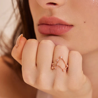18KT Rose Gold Vermeil Leo Zodiac Constellation Ring - Rose Quartz Model Shot