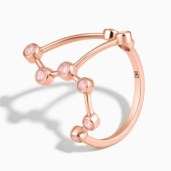 18KT Rose Gold Vermeil Leo Zodiac Constellation Ring - Rose Quartz Side View