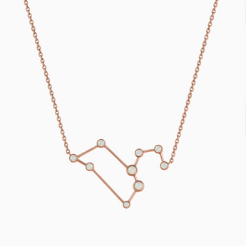 18KT Rose Gold Vermeil Libra Zodiac Constellation Necklace - Opal Front View