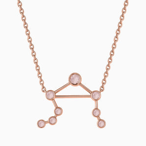 18KT Rose Gold Vermeil Libra Zodiac Constellation Necklace - Rose Quartz Front View