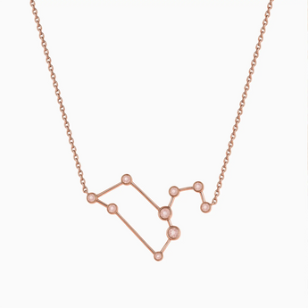 18KT Rose Gold Vermeil Libra Zodiac Constellation Necklace - Rose Quartz Front View