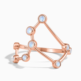 18KT Rose Gold Vermeil Libra Zodiac Constellation Ring - Moonstone Front View