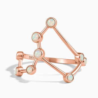 18KT Rose Gold Vermeil Libra Zodiac Constellation Ring - Opal Front View