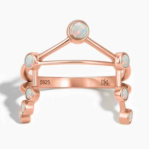 18KT Rose Gold Vermeil Libra Zodiac Constellation Ring - Opal Front View