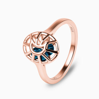 18KT Rose Gold Vermeil London Blue Topaz Crescent Moon Hollow Oval Shaker Ring - Soul Cage Side View